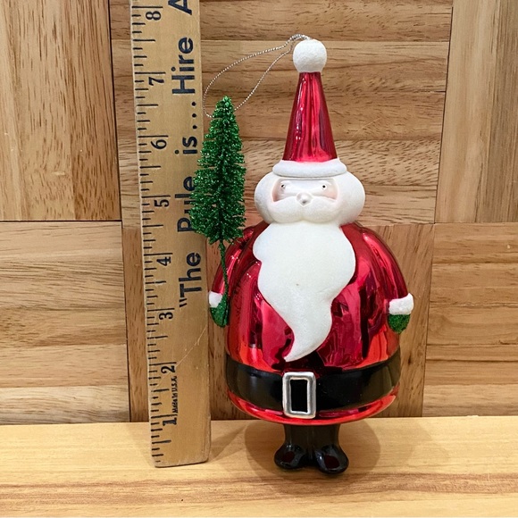 Retired 2005 Bath Body Works Flocked Santa with Brush Tree Blown Glass Ornament - Picture 5 of 10